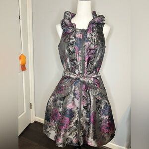 Samuel Dong Deep Floral Classic Bubble Dress with Tie at Waist